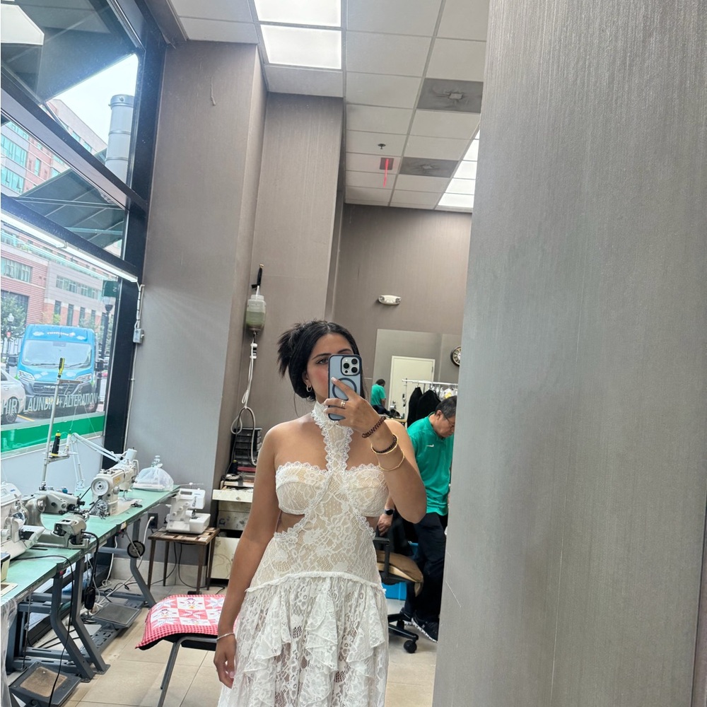 AKIRA White Lace Cutout Maxi Dress